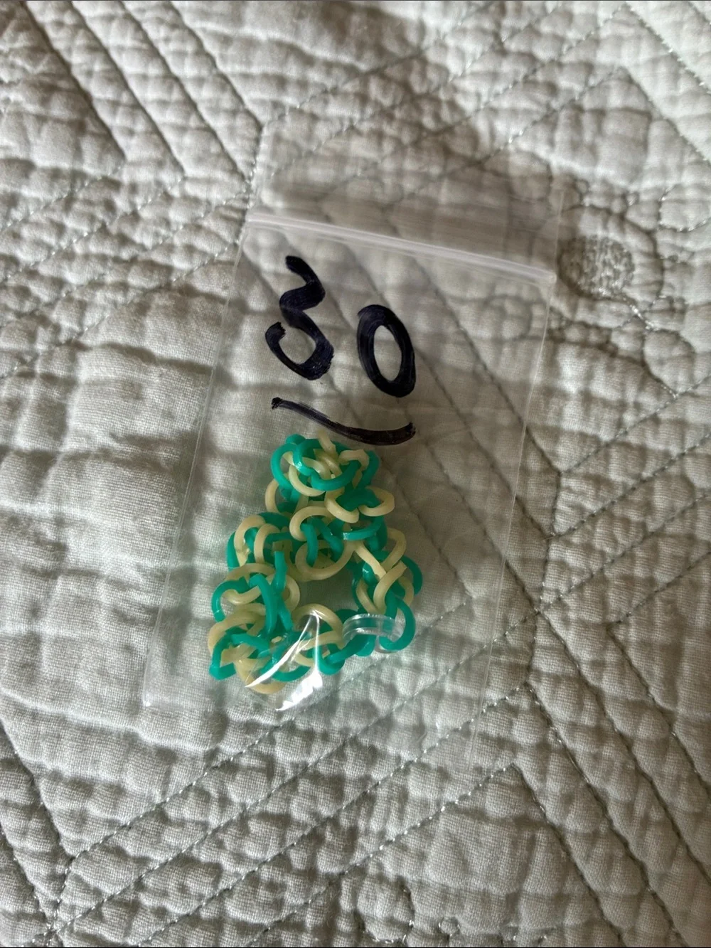 Handmade Rubber Band Bracelet - Teal and Cream